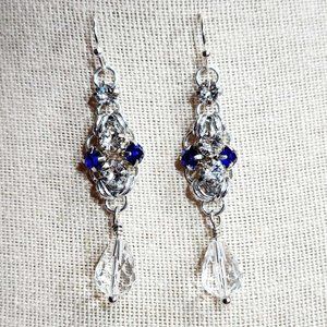 Hand Crafted "Pair of Queens" Crystal & Cobalt with Teardrop Earrings